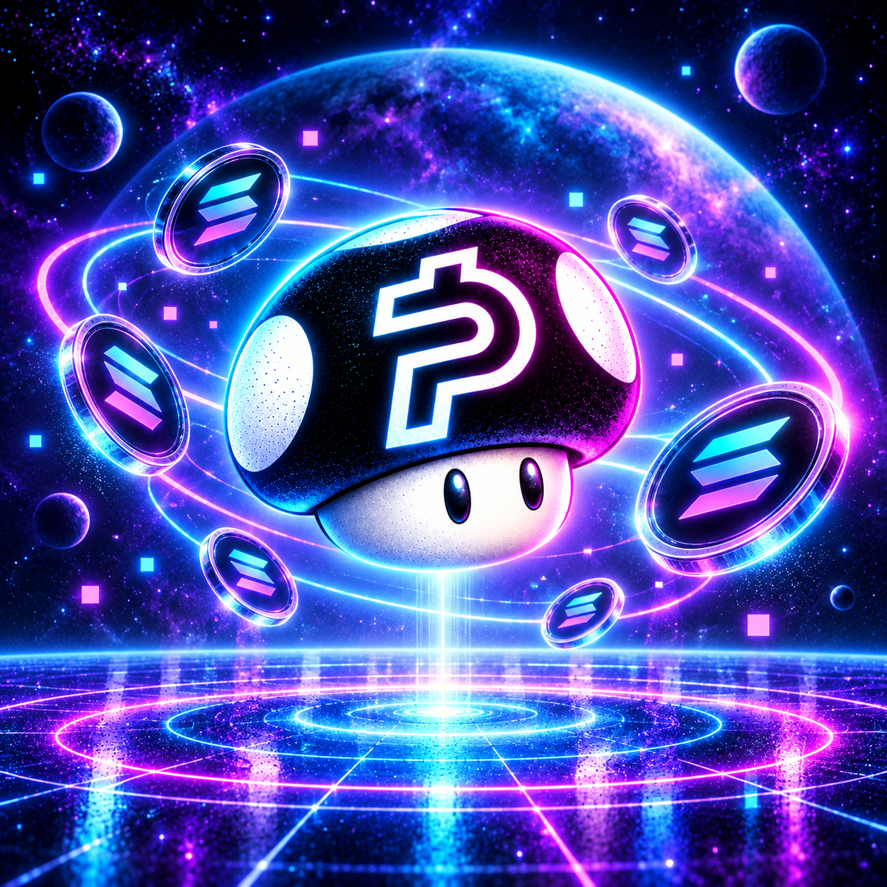 Paidshroom rising above a cosmic grid