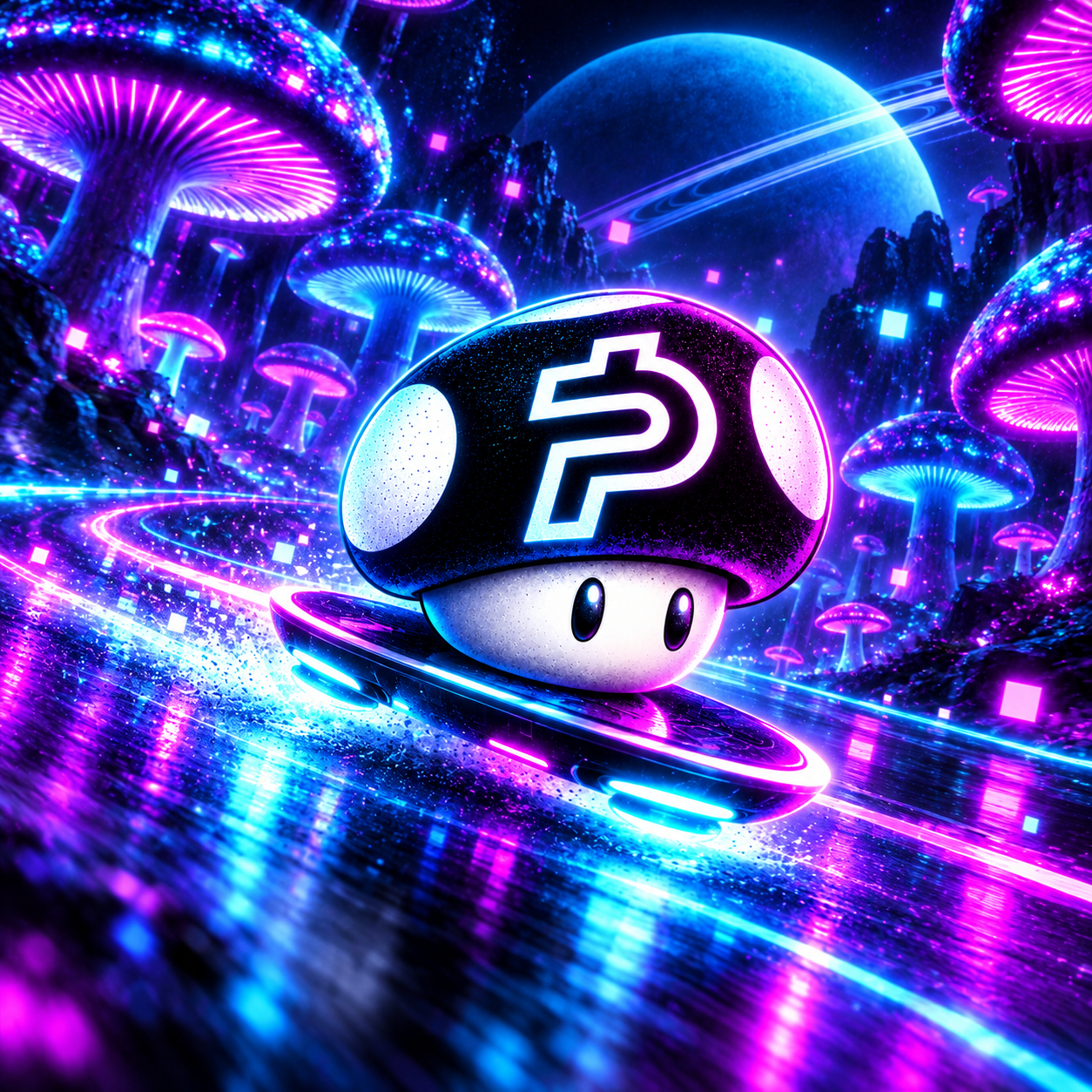 Paidshroom racing through the neon mushroom forest