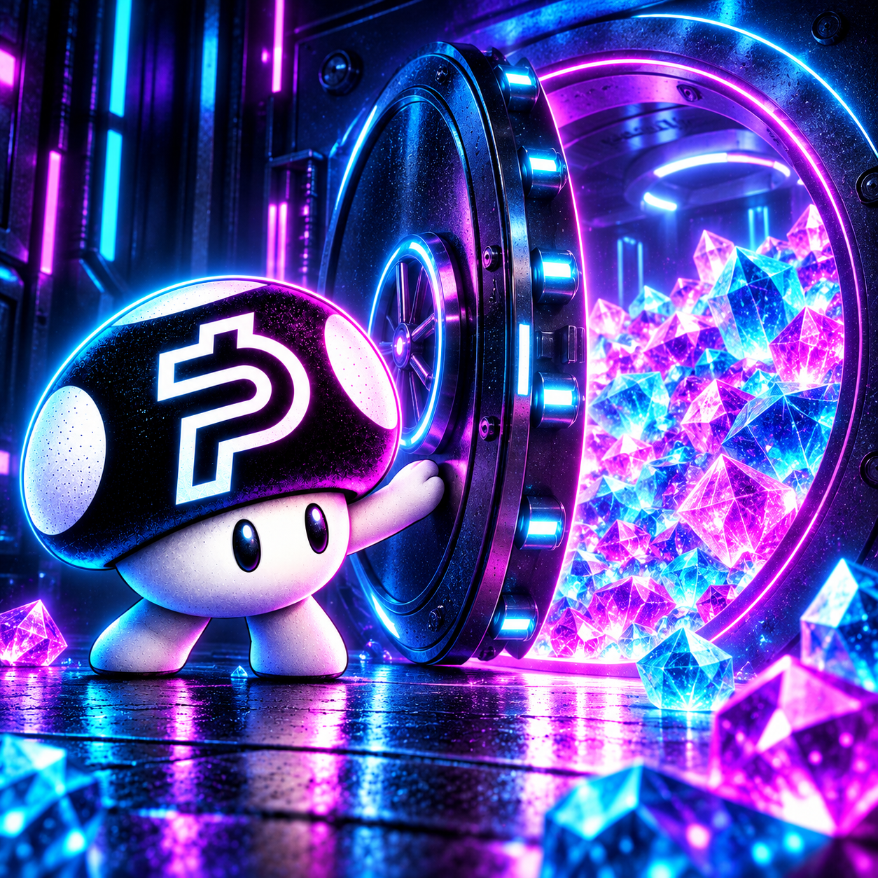 Paidshroom opening a neon crystal vault